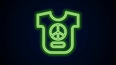 Parlayan neon hattı barış simgesi siyah arkaplanda izole edildi. Hippi barış sembolü. 4K Video hareketli grafik canlandırması