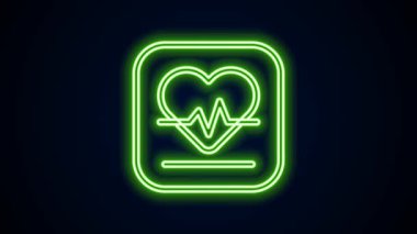 Parlayan neon çizgisi kalp atış hızı simgesi siyah arkaplanda izole edildi. Kalp atışı işareti. Kalp atışı ikonu. Kardiyogram simgesi. 4K Video hareketli grafik canlandırması