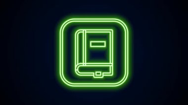 Parlayan neon hattı hukuk kitabı simgesi siyah arkaplanda izole edildi. Yasal yargıç kitabı. Yargılama kavramı. 4K Video hareketli grafik canlandırması