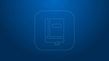 Beyaz çizgi hukuk kitabı ikonu mavi arkaplanda izole edildi. Yasal yargıç kitabı. Yargılama kavramı. 4K Video hareketli grafik canlandırması