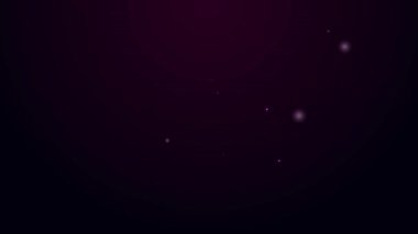 Parlayan neon çizgisi adalet simgesi siyah arka planda izole edildi. Hukuk mahkemesi sembolü. Denge tabelaları. 4K Video hareketli grafik canlandırması