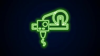 Parlayan neon hattı 3D yazıcı simgesi siyah arkaplanda izole edildi. 3D baskı. 4K Video hareketli grafik canlandırması