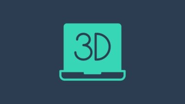 Turkuaz 3D yazıcı simgesi mavi arkaplanda izole edildi. 3D baskı. 4K Video hareketli grafik canlandırması