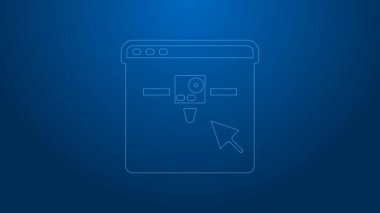 Beyaz çizgi 3D yazıcı ayarı simgesi mavi arkaplanda izole edildi. 3D baskı. 4K Video hareketli grafik canlandırması