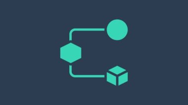 Mavi arkaplanda izole edilmiş turkuaz Isometric küp simgesi. Geometrik küp katı simge. 3 boyutlu kare işareti. Kutu sembolü. 4K Video hareketli grafik canlandırması