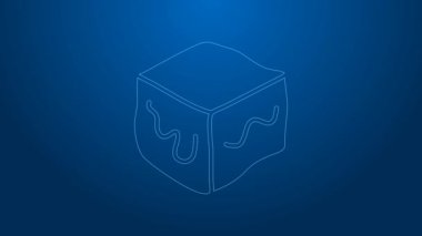 Beyaz çizgi Isometric küp simgesi mavi arkaplanda izole edildi. Geometrik küp katı simge. 3 boyutlu kare işareti. Kutu sembolü. 4K Video hareketli grafik canlandırması