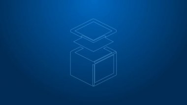 Beyaz çizgi tabaka simgesi mavi arkaplanda izole edildi. 4K Video hareketli grafik canlandırması