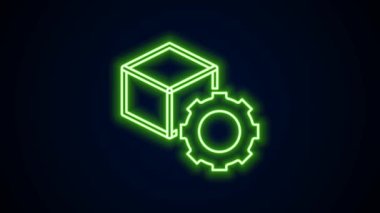 Parlayan neon hattı Isometric küp simgesi siyah arkaplanda izole edildi. Geometrik küp katı simge. 3 boyutlu kare işareti. Kutu sembolü. 4K Video hareketli grafik canlandırması