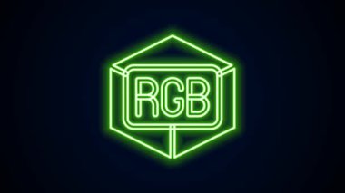 Parlayan neon hattı RGB ve CMYK renk karıştırma simgesi siyah arkaplanda izole edildi. 4K Video hareketli grafik canlandırması