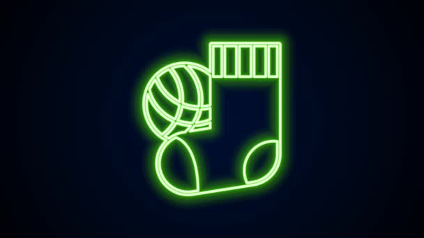 Ragyogó neon vonal Zokni ikon elszigetelt fekete háttér. 4K Videó mozgás grafikus animáció — Stock videók