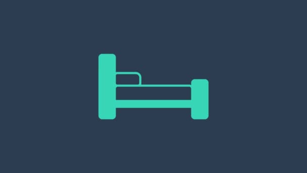 Значок бирюзовой кровати выделен на синем фоне. Видеографическая анимация 4K — стоковое видео