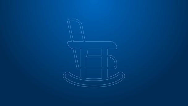 White line Rocking chair icon isolated on blue background. 4K Video motion graphic animation — Stock Video