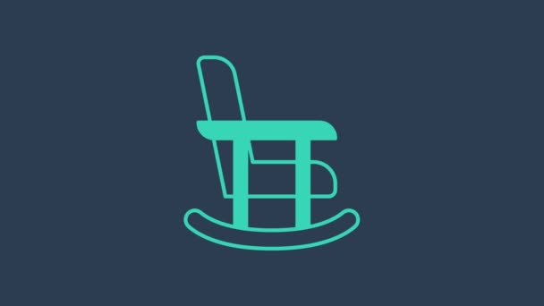 Icono de la silla mecedora turquesa aislado sobre fondo azul. Animación gráfica de vídeo 4K — Vídeos de Stock