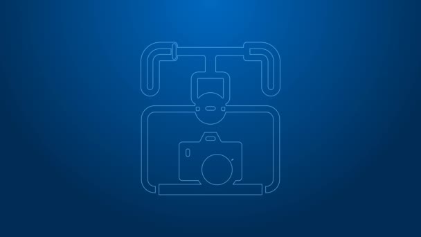 Linha branca Estabilizador Gimbal com ícone de câmera DSLR isolado no fundo azul. Animação gráfica em movimento de vídeo 4K — Vídeo de Stock