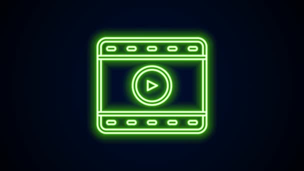 Gloeiende neon lijn Speel video icoon geïsoleerd op zwarte achtergrond. Filmstrip bord. 4K Video motion grafische animatie — Stockvideo