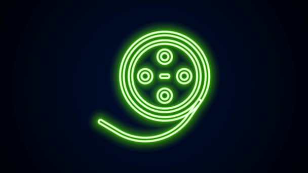 Gloeiende neon lijn Film reel pictogram geïsoleerd op zwarte achtergrond. 4K Video motion grafische animatie — Stockvideo