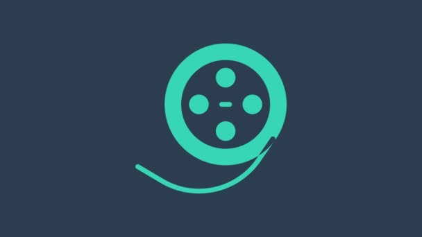 Turquoise Film reel icon isolated on blue background. 4K Video motion graphic animation — Stock Video