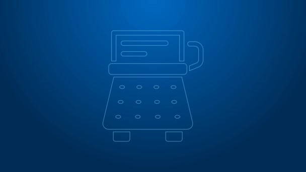 White line Retro typewriter and paper sheet icon isolated on blue background. 4K Video motion graphic animation — Stock Video
