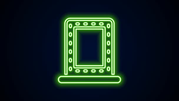 Zářící neonová čára Makeup zrcadlo s ikonou světel izolovaných na černém pozadí. Grafická animace pohybu videa 4K — Stock video