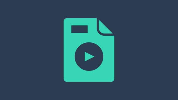 Бирюзовый документ AVI. Иконка кнопки выделена на синем фоне. Символ файла AVI. Видеографическая анимация 4K — стоковое видео