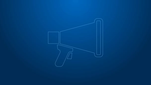White line Megaphone icon isolated on blue background. Speaker sign. 4K Video motion graphic animation — Stock Video