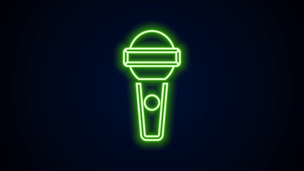 Glowing neon line Microphone icon isolated on black background. On air radio mic microphone. Speaker sign. 4K Video motion graphic animation — Stock Video