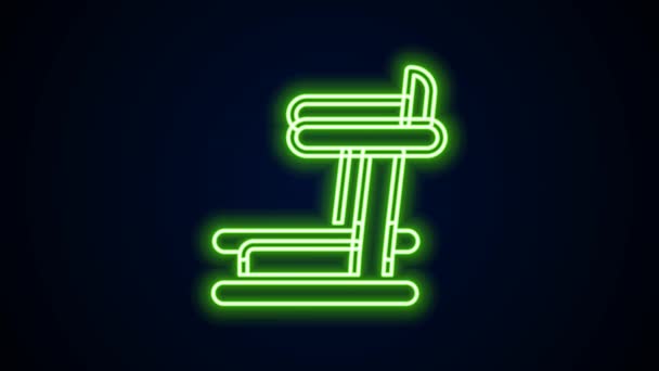 Linea neon incandescente icona della macchina Tapis roulant isolato su sfondo nero. Animazione grafica 4K Video motion — Video Stock