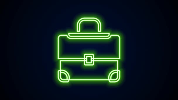 Glowing neon line Briefcase icon isolated on black background. Business case sign. Business portfolio. 4K Video motion graphic animation — Stock Video
