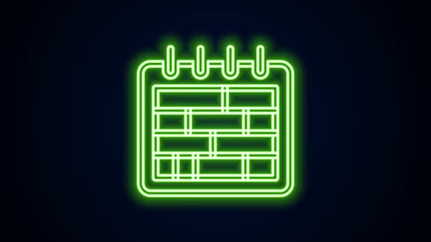 Glödande neon linje Kalender ikon isolerad på svart bakgrund. Händelse påminnelse symbol. 4K Video motion grafisk animation — Stockvideo