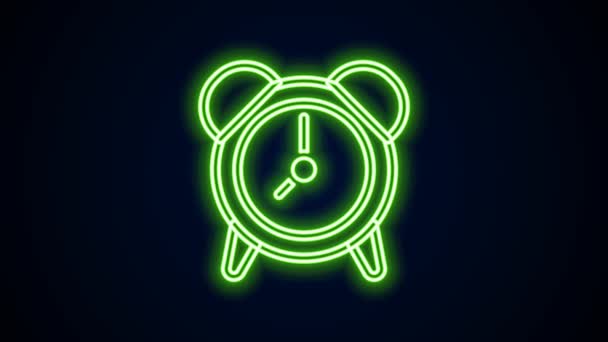 Leuchtende Leuchtschrift Wecker-Symbol isoliert auf schwarzem Hintergrund. Aufwachen, aufstehen. Zeitzeichen. 4K Video Motion Grafik Animation — Stockvideo
