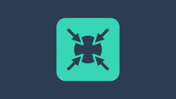 Ікона фінансової мети Turquoise Target ізольована на синьому фоні. Символічні цілі досягнення, успіх. 4K Відеографічна анімація — стокове відео