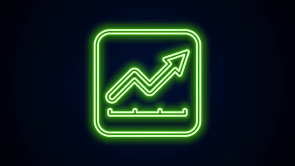 Glödande neon line Finansiell tillväxt ökar ikonen isolerad på svart bakgrund. Ökar intäkterna. 4K Video motion grafisk animation — Stockvideo