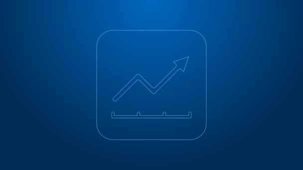 Línea blanca El crecimiento financiero aumenta icono aislado sobre fondo azul. Aumento de los ingresos. Animación gráfica de vídeo 4K — Vídeo de stock