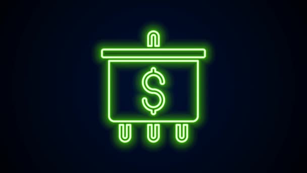 Gloeiende neon lijn Doelwit met dollar symbool pictogram geïsoleerd op zwarte achtergrond. Investeringsdoel. Succesvol zakelijk concept. Geld of geld tekenen. 4K Video motion grafische animatie — Stockvideo