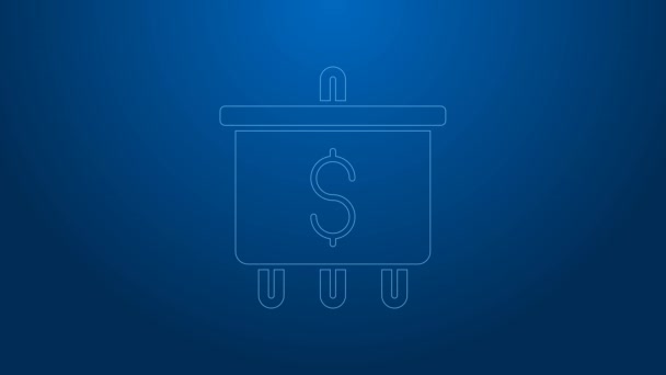 Weiße Linie Target mit Dollar-Symbol auf blauem Hintergrund isoliert. Investitionsziel. Erfolgreiches Geschäftskonzept. Cash oder Money Zeichen. 4K Video Motion Grafik Animation — Stockvideo
