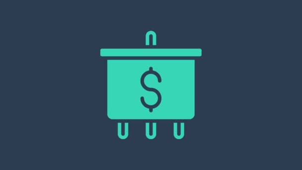 Tyrkysový cíl s ikonou symbolu dolaru izolovaný na modrém pozadí. Investiční cíl. Úspěšný obchodní koncept. Hotovost nebo peníze. Grafická animace pohybu videa 4K — Stock video