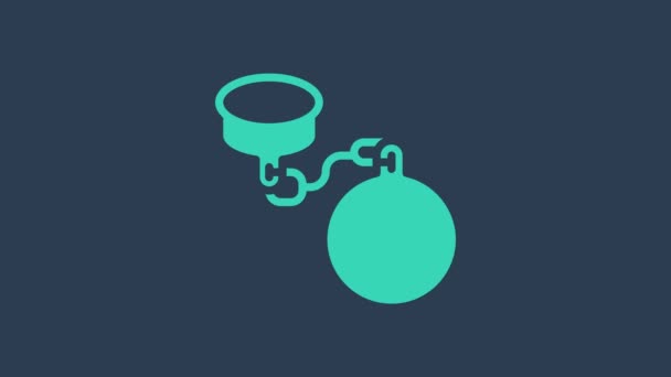 Turquoise Ball on chain icon isolated on blue background. 4K Video motion graphic animation — Stock Video