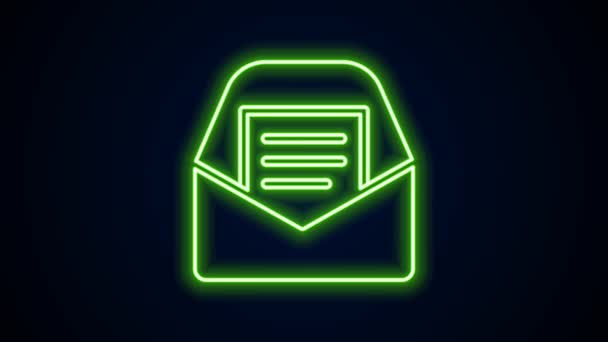 Gloeiende neon lijn Mail en e-mail icoon geïsoleerd op zwarte achtergrond. Envelop symbool e-mail. E-mailbericht teken. 4K Video motion grafische animatie — Stockvideo