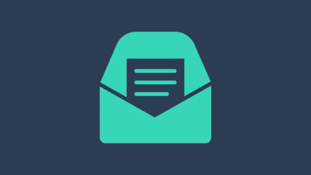 Turquoise Mail y e-mail icono aislado sobre fondo azul. Envolvente símbolo e-mail. Señal de correo electrónico. Animación gráfica de vídeo 4K — Vídeo de stock