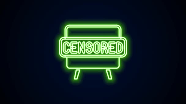Línea de neón brillante Icono de sello censurado aislado sobre fondo negro. Animación gráfica de vídeo 4K — Vídeo de stock