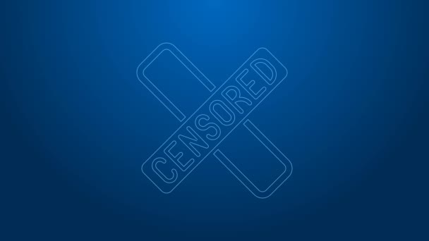 Ligne blanche Icône de timbre censuré isolé sur fond bleu. Animation graphique de mouvement vidéo 4K — Video