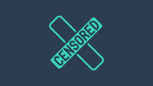 Значок бирюзовой цензуры, выделенный на синем фоне. Видеографическая анимация 4K — стоковое видео