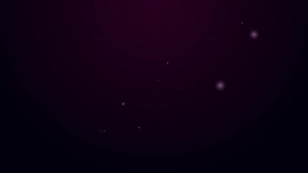 Zářící neonová čára Truchlící fotorámeček s ikonou černé stuhy izolovaný na černém pozadí. Pohřební obřad a uspořádání kondolenční karty. Grafická animace pohybu videa 4K — Stock video