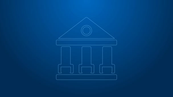 White line Courthouse building icon isolated on blue background. Building bank or museum. 4K Video motion graphic animation — Stock Video