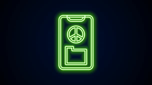 Linea al neon luminosa Icona della pace isolata su sfondo nero. Simbolo hippie di pace. Animazione grafica 4K Video motion — Video Stock