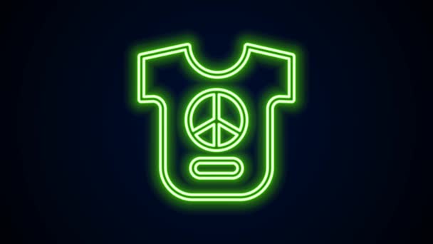 Ragyogó neon vonal Béke ikon elszigetelt fekete háttérrel. A béke hippi szimbóluma. 4K Videó mozgás grafikus animáció — Stock videók