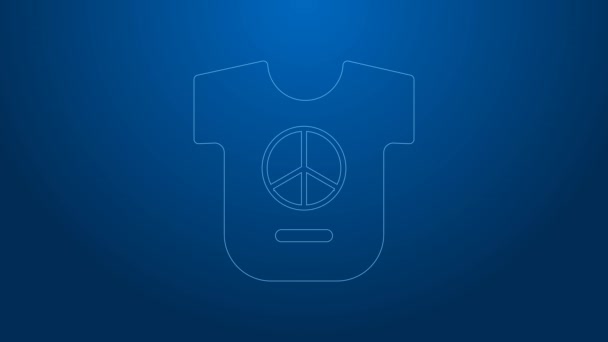 White line Peace icon isolated on blue background. Hippie symbol of peace. 4K Video motion graphic animation — Stock Video