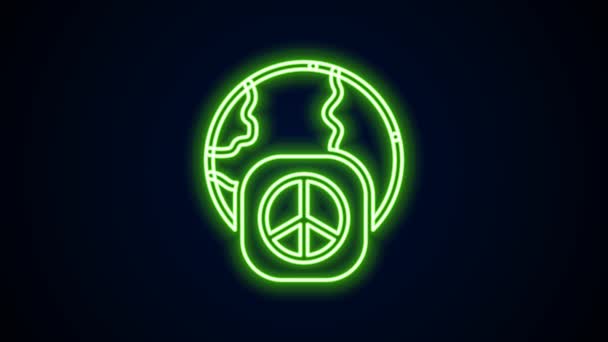 Glowing neon line International day of peace icon isolated on black background. Perdamaian dunia. Animasi grafis gerak Video 4K — Stok Video