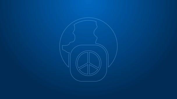 White line International day of peace icon isolated on blue background. World peace. 4K Video motion graphic animation — Stock Video