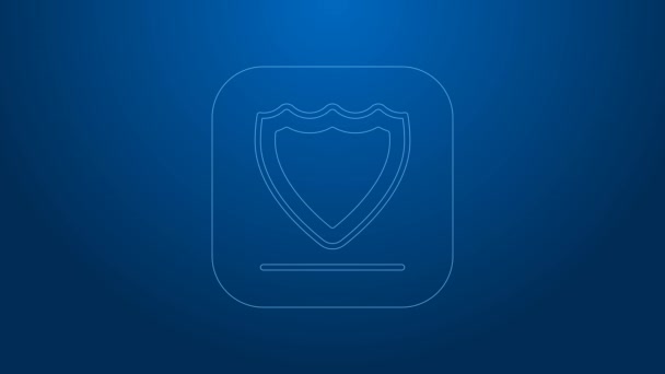 Icono de Escudo de línea blanca aislado sobre fondo azul. Señal de guardia. Seguridad, seguridad, protección, concepto de privacidad. Animación gráfica de vídeo 4K — Vídeo de stock